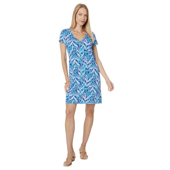 Women's Lilly Pulitzer Etta Short Sleeve Dress Barton Blue Star Gazing NWT Small - Picture 2 of 15